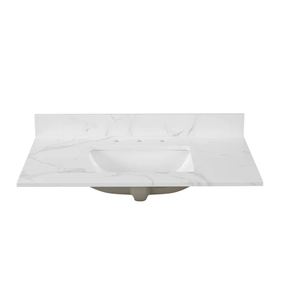 Home Decorators Collection 43 in. W x 22 in. D x 0.75 in. H Engineered Marble Vanity Top in Calacatta White with White Basin 3 Home Decorators Collection 43 in. W x 22 in. D x 0.75 in. H Engineered Marble Vanity Top in Calacatta White with White Basin