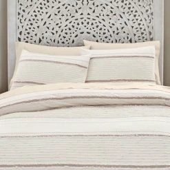 Home Decorators Collection Sonata 3-Piece Natural Ivory Cream Textured Stripe Cotton King Comforter Set -Flora Home Decorators Soldes home decorators collection bedding sets 807000281091 40 1000