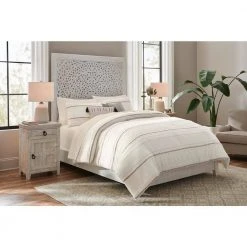 Home Decorators Collection Sonata 3-Piece Natural Ivory Cream Textured Stripe Cotton King Comforter Set -Flora Home Decorators Soldes home decorators collection bedding sets 807000281091 a0 1000