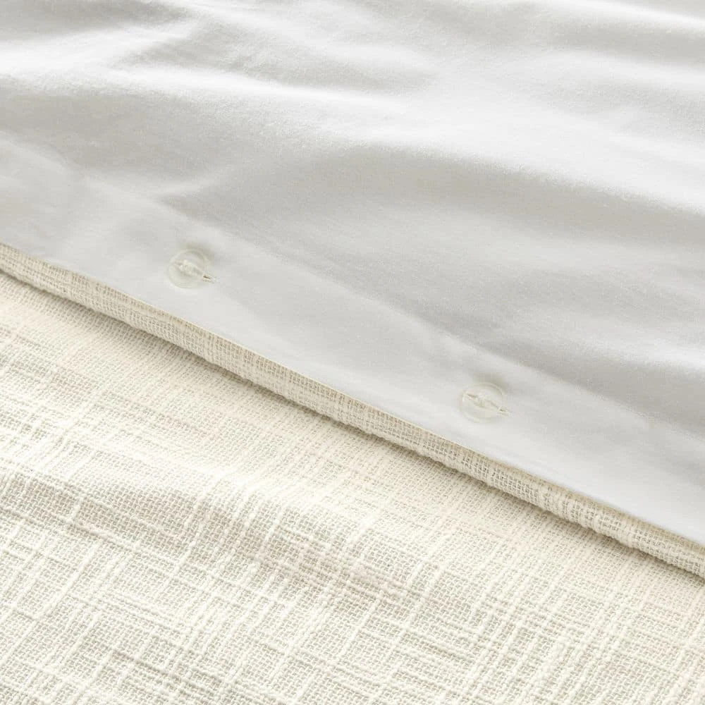 Home Decorators Collection Quinn 3-Piece Ivory Cream Woven Textured Cotton Full/Queen Duvet Cover Set 5 Home Decorators Collection Quinn 3-Piece Ivory Cream Woven Textured Cotton Full/Queen Duvet Cover Set - Image 3