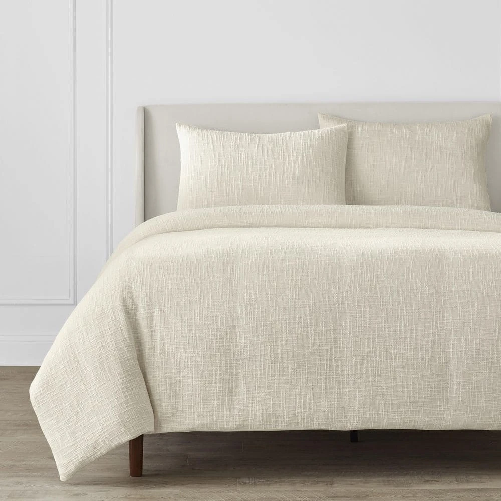 Home Decorators Collection Quinn 3-Piece Ivory Cream Woven Textured Cotton Full/Queen Duvet Cover Set 3 Home Decorators Collection Quinn 3-Piece Ivory Cream Woven Textured Cotton Full/Queen Duvet Cover Set