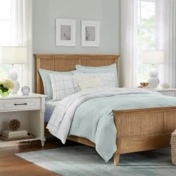 Home Decorators Collection New Haven Reversible 3-Piece Sea Breeze Green and White Double Cloth Gauze Cotton King Duvet Cover Set -Flora Home Decorators Soldes home decorators collection bedding sets duv k mus 1f 1000