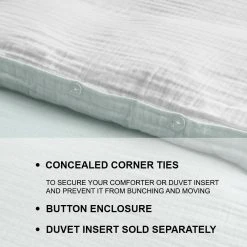 Home Decorators Collection New Haven Reversible 3-Piece Sea Breeze Green and White Double Cloth Gauze Cotton King Duvet Cover Set -Flora Home Decorators Soldes home decorators collection bedding sets duv k mus 40 1000