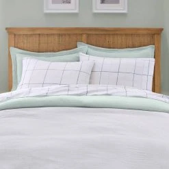 Home Decorators Collection New Haven Reversible 3-Piece Sea Breeze Green and White Double Cloth Gauze Cotton King Duvet Cover Set -Flora Home Decorators Soldes home decorators collection bedding sets duv k mus 66 1000