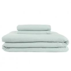 Home Decorators Collection New Haven Reversible 3-Piece Sea Breeze Green and White Double Cloth Gauze Cotton King Duvet Cover Set -Flora Home Decorators Soldes home decorators collection bedding sets duv k mus a0 1000