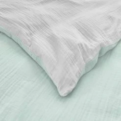 Home Decorators Collection New Haven Reversible 3-Piece Sea Breeze Green and White Double Cloth Gauze Cotton King Duvet Cover Set -Flora Home Decorators Soldes home decorators collection bedding sets duv k mus e1 1000