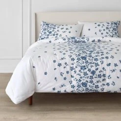 Home Decorators Collection Salina 3-Piece White and Blue Embroidered Floral Cotton Full/Queen Comforter Set