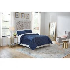 Home Decorators Collection Sylvie 3-Piece Midnight Blue Velvet Full/Queen Quilt Set -Flora Home Decorators Soldes home decorators collection bedding sets fa97185 fq a0 1000