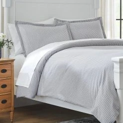 Home Decorators Collection Ada 3-Piece Gray and White Stripe Cotton King Duvet Cover Set