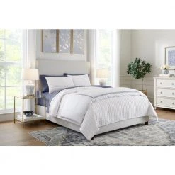 Home Decorators Collection 3-Piece Bright White and Lake Blue Pick-Stitch Handcrafted Cotton Full/Queen Quilt Set -Flora Home Decorators Soldes home decorators collection bedding sets m002 1d 1000