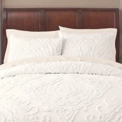 Home Decorators Collection Fairhaven 3-Piece Ivory Textured Medallion Cotton Full/Queen Duvet Cover Set -Flora Home Decorators Soldes home decorators collection bedding sets nh 200385 y 1d 1000