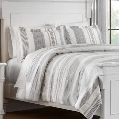 Home Decorators Collection Arden 3-Piece White and Gray Textured Stripe Full/Queen Comforter Set