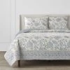 Home Decorators Collection 3-Piece Lake Blue Floral Tonal Block Print Cotton Full/Queen Quilt Set -Flora Home Decorators Soldes home decorators collection bedding sets phc 140 22 64 1000