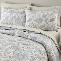 Home Decorators Collection 3-Piece Lake Blue Floral Tonal Block Print Cotton Full/Queen Quilt Set -Flora Home Decorators Soldes home decorators collection bedding sets phc 140 22 e1 1000