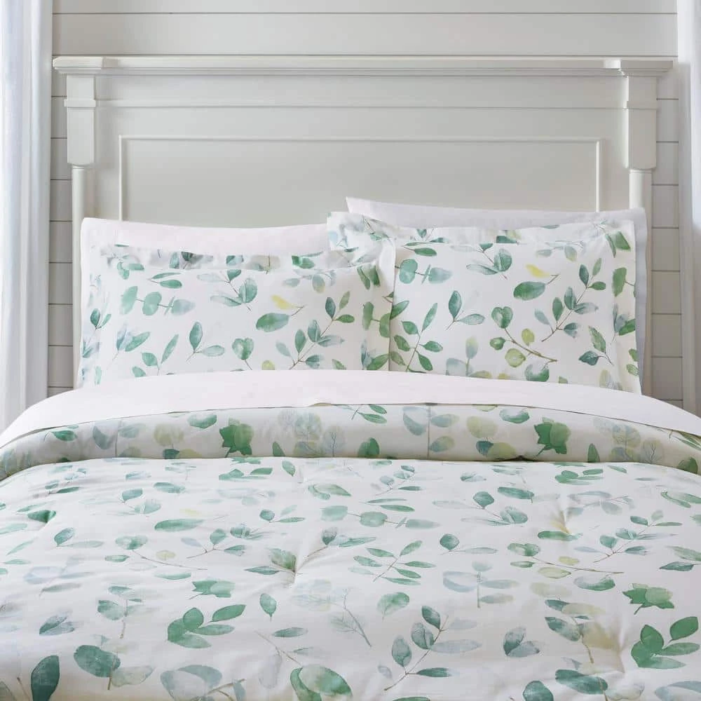 Home Decorators Collection Viola 3-Piece Green and White Watercolor Botanical Cotton Full/Queen Comforter Set 3 Home Decorators Collection Viola 3-Piece Green and White Watercolor Botanical Cotton Full/Queen Comforter Set