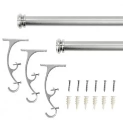 Home Decorators Collection 50 in. - 144 in. Telescoping 3/4 in. Double Rod Conversion Kit in Brushed Nickel -Flora Home Decorators Soldes home decorators collection double curtain rods ubn144fohj07 66 1000