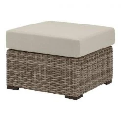 Home Decorators Collection Kingsbrook Commercial Aluminum Wicker Outdoor Ottoman with Tan Cushion -Flora Home Decorators Soldes home decorators collection outdoor ottomans gf 11104 arp a 40 1000