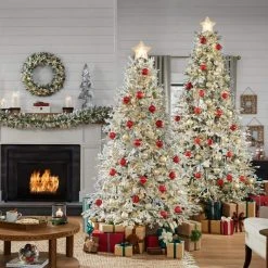 Home Decorators Collection 7.5 ft Kenwood Fraser Flocked Christmas Tree -Flora Home Decorators Soldes home decorators collection pre lit christmas trees 21hd10008 77 1000
