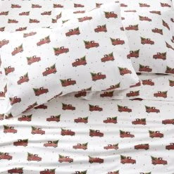 Home Decorators Collection Cozy Cotton Flannel Red Vintage Woody Truck 4-Piece Queen Sheet Set -Flora Home Decorators Soldes home decorators collection sheet sets vwt 02 40 1000