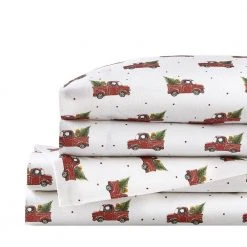 Home Decorators Collection Cozy Cotton Flannel Red Vintage Woody Truck 4-Piece Queen Sheet Set