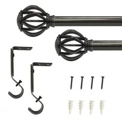 Home Decorators Collection 36 in. - 72 in. Telescoping 1 in. Single Curtain Rod Kit in Gunmetal with Round Cage Finials -Flora Home Decorators Soldes home decorators collection single curtain rods fpem10 13672gm c3 1000