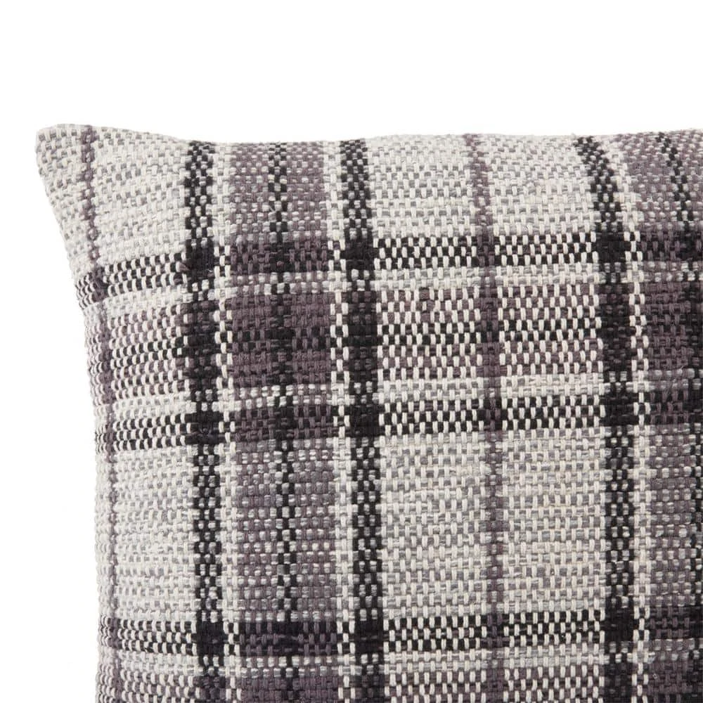 Home Decorators Collection Charcoal Gray Plaid 18 in. x 18 in. Square Decorative Throw Pillow 5 Home Decorators Collection Charcoal Gray Plaid 18 in. x 18 in. Square Decorative Throw Pillow - Image 3