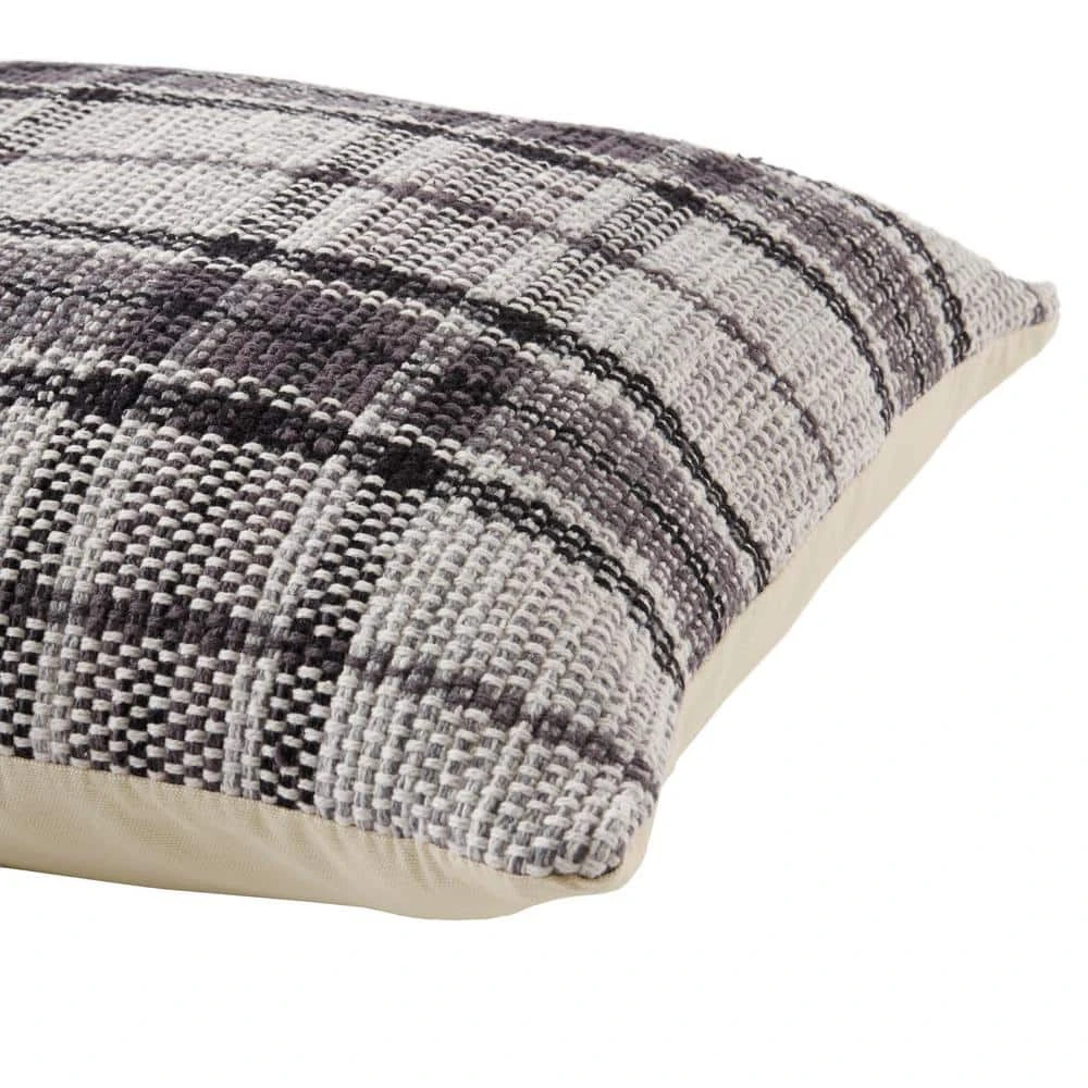 Home Decorators Collection Charcoal Gray Plaid 18 in. x 18 in. Square Decorative Throw Pillow 6 Home Decorators Collection Charcoal Gray Plaid 18 in. x 18 in. Square Decorative Throw Pillow - Image 4