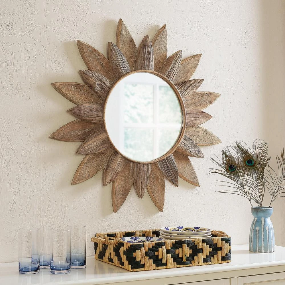 Home Decorators Collection Medium Sunburst Brown Antiqued Art Deco Accent Mirror (34 in. Diameter) 4 Home Decorators Collection Medium Sunburst Brown Antiqued Art Deco Accent Mirror (34 in. Diameter) - Image 2