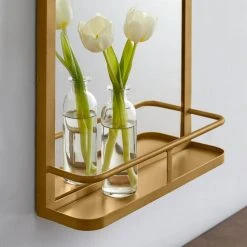 Home Decorators Collection Medium Modern Rectangular Gold Framed Mirror with Shelf (15 in. W x 24 in. H) -Flora Home Decorators Soldes home decorators collection wall mirrors dc21 36980 40 1000