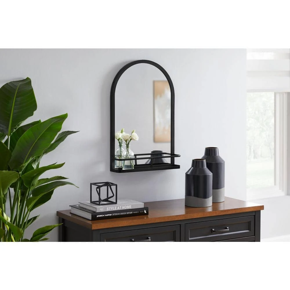 Home Decorators Collection Medium Modern Arched Black Framed Mirror with Shelf (16 in. W x 24 in. H) 4 Home Decorators Collection Medium Modern Arched Black Framed Mirror with Shelf (16 in. W x 24 in. H) - Image 2