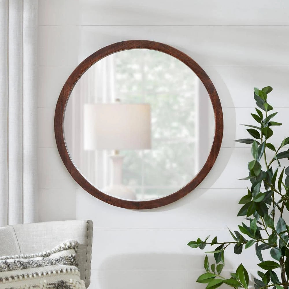 Home Decorators Collection Medium Round Dark Stain Wood Transitional Accent Mirror (24 in. Diameter) 4 Home Decorators Collection Medium Round Dark Stain Wood Transitional Accent Mirror (24 in. Diameter) - Image 2