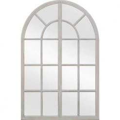 Home Decorators Collection 28.5 in. x 44.2 in. Light Brown Rustic Wood Arch Frame Vanity Mirror