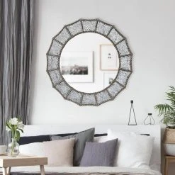 Home Decorators Collection Medium Round Silver Antiqued Glam Mirror (32 in. Diameter) -Flora Home Decorators Soldes home decorators collection wall mirrors mr20360 hd c3 1000