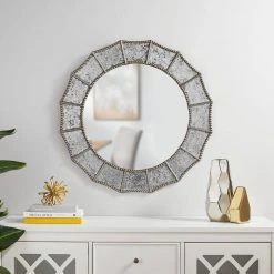 Home Decorators Collection Medium Round Silver Antiqued Glam Mirror (32 in. Diameter) -Flora Home Decorators Soldes home decorators collection wall mirrors mr20360 hd e1 1000