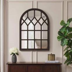 Home Decorators Collection Medium Arched Dark Stained Wood Windowpane Antiqued Classic Accent Mirror (26 in. H x 36 in. W) -Flora Home Decorators Soldes home decorators collection wall mirrors mr30368 hd e1 1000