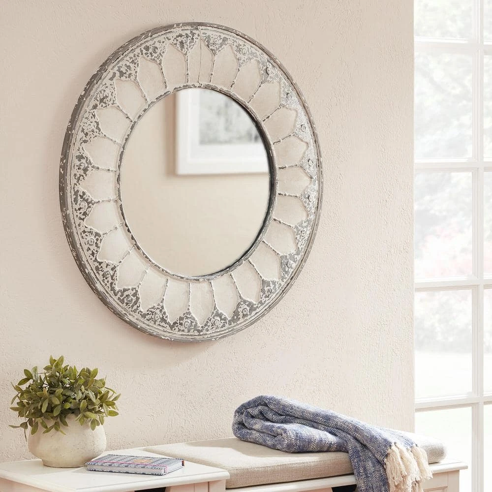 Home Decorators Collection Medium Round Ivory Antiqued Classic Accent Mirror (32 in. Diameter) 4 Home Decorators Collection Medium Round Ivory Antiqued Classic Accent Mirror (32 in. Diameter) - Image 2