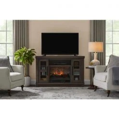 Home Decorators Collection Caufield 54 in. Freestanding Electric Fireplace TV Stand in Honey Ash