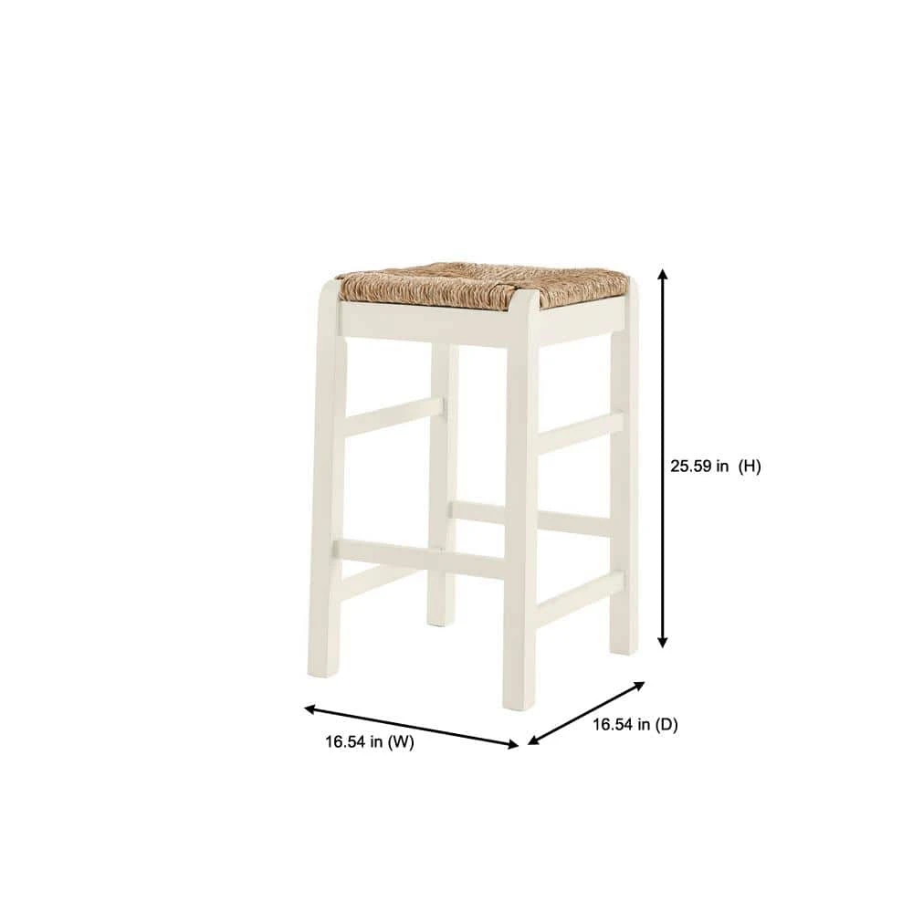 Home Decorators Collection Dorsey Ivory Backless Wood Counter Stool with Woven Rush Seat 4 Home Decorators Collection Dorsey Ivory Backless Wood Counter Stool with Woven Rush Seat - Image 2