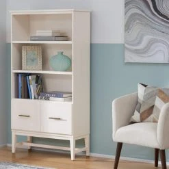 Home Decorators Collection 61.1 in. Ivory Wood 3-shelf Standard Bookcase with Adjustable Shelves -Flora Home Decorators Soldes ivory home decorators collection bookcases bookshelves sk19345cr2 v 40 1000