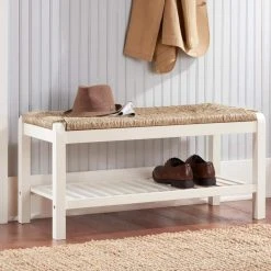 Home Decorators Collection Dorsey Ivory Wood Entryway Bench with Rush Seat (37.99 in. W x 17.72 in. H) -Flora Home Decorators Soldes ivory home decorators collection dining benches sh1810250 nivr 40 1000