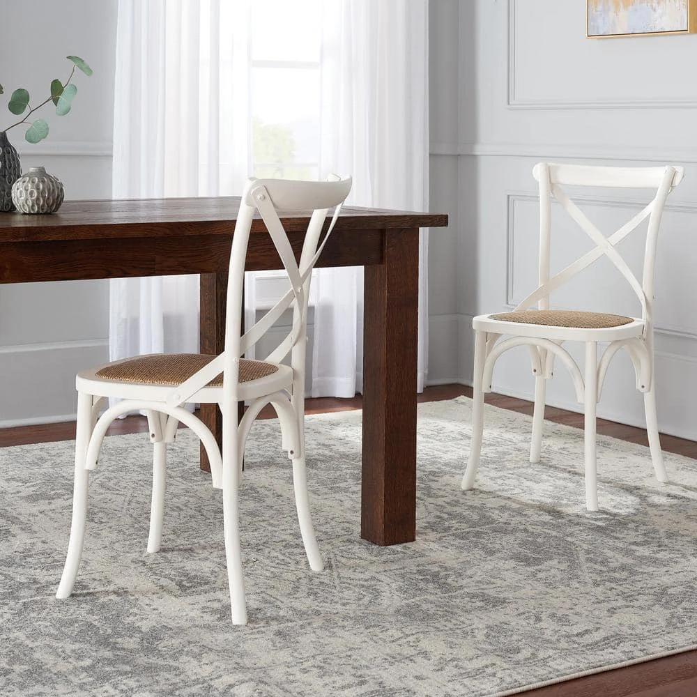 Home Decorators Collection Mavery Ivory Wood Dining Chair with Cross Back and Woven Seat (Set of 2) (19 in. W x 34.6 in. H) 3 Home Decorators Collection Mavery Ivory Wood Dining Chair with Cross Back and Woven Seat (Set of 2) (19 in. W x 34.6 in. H)