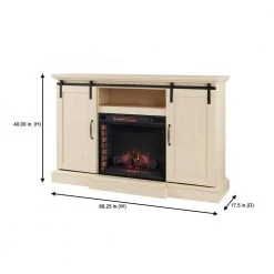 Home Decorators Collection Chastain 68 in. Freestanding Media Console Electric Fireplace TV Stand with Sliding Barn Door in Ivory -Flora Home Decorators Soldes ivory home decorators collection fireplace tv stands 118076 40 1000