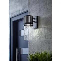 Home Decorators Collection Majestic 11.5 in. Black LED Outdoor Wall Lamp Sconce with Clear Crackle Glass Shade -Flora Home Decorators Soldes majestic black home decorators collection outdoor sconces hb7064 306 4f 1000