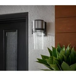 Home Decorators Collection Majestic 11.5 in. Black LED Outdoor Wall Lamp Sconce with Clear Crackle Glass Shade -Flora Home Decorators Soldes majestic black home decorators collection outdoor sconces hb7064 306 e1 1000