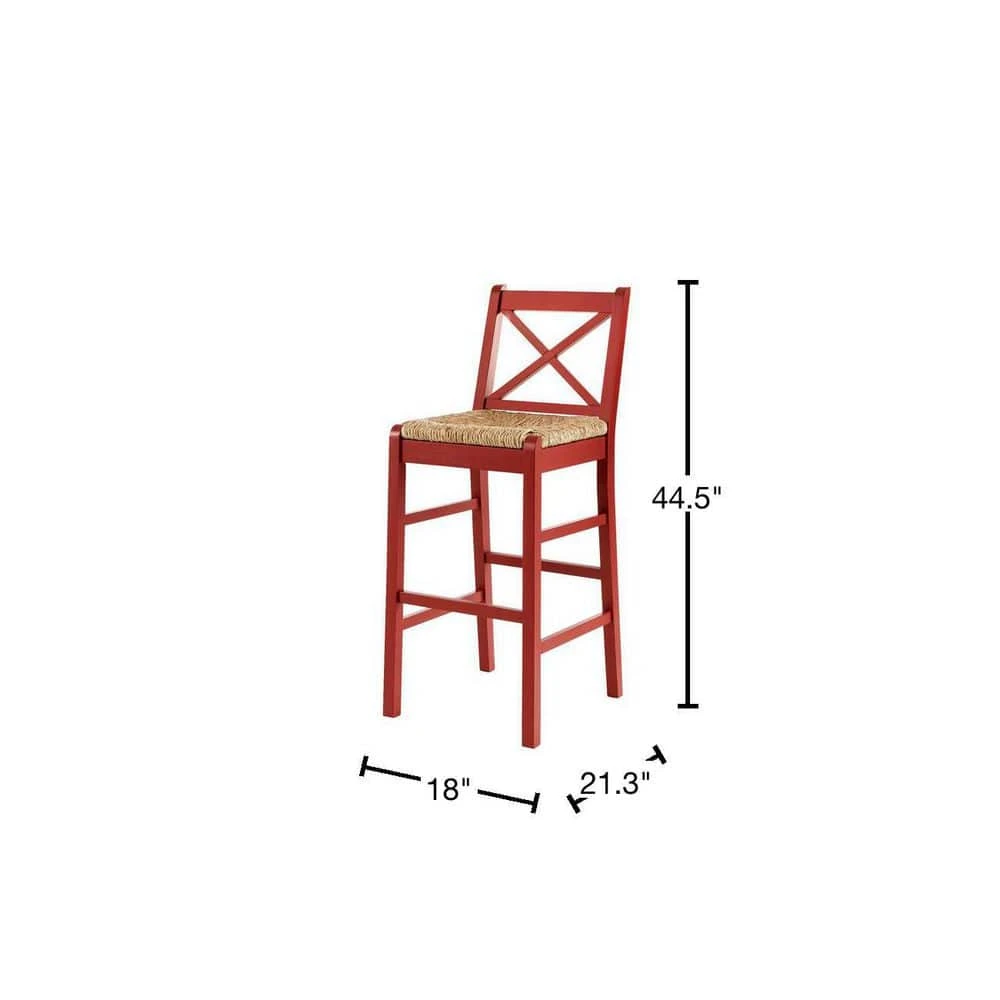 Home Decorators Collection Dorsey Mason Red Wood Bar Stool with Back and Woven Rush Seat 5 Home Decorators Collection Dorsey Mason Red Wood Bar Stool with Back and Woven Rush Seat - Image 3