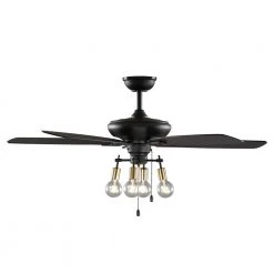 Home Decorators Collection 52 in. Bay City Indoor LED Matte Black with Brass Accents Dry Rated Ceiling Fan with Light Kit and 5 Reversible Blades -Flora Home Decorators Soldes matte black brass home decorators collection ceiling fans with lights 59909 1f 1000