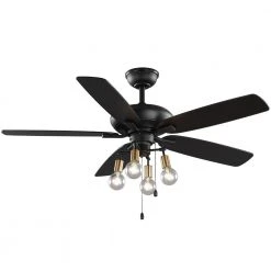 Home Decorators Collection 52 in. Bay City Indoor LED Matte Black with Brass Accents Dry Rated Ceiling Fan with Light Kit and 5 Reversible Blades