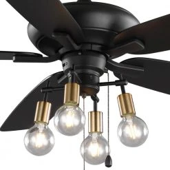 Home Decorators Collection 52 in. Bay City Indoor LED Matte Black with Brass Accents Dry Rated Ceiling Fan with Light Kit and 5 Reversible Blades -Flora Home Decorators Soldes matte black brass home decorators collection ceiling fans with lights 59909 fa 1000