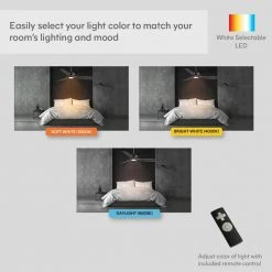 Home Decorators Collection Bayshire 60 in. LED Indoor/Outdoor Matte Black Ceiling Fan with Remote Control and White Color Changing Light Kit -Flora Home Decorators Soldes matte black finish home decorators collection ceiling fans with lights 102l60mbkddw 1f 1000