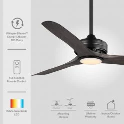 Home Decorators Collection Bayshire 60 in. LED Indoor/Outdoor Matte Black Ceiling Fan with Remote Control and White Color Changing Light Kit -Flora Home Decorators Soldes matte black finish home decorators collection ceiling fans with lights 102l60mbkddw 4f 1000